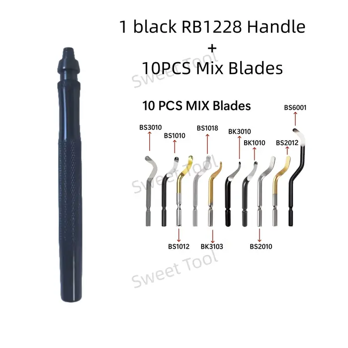 Kit d'outils d'ébavurage RB1228 avec 10 lames mixtes, dissolvant de bavures, ensemble d'outils manue