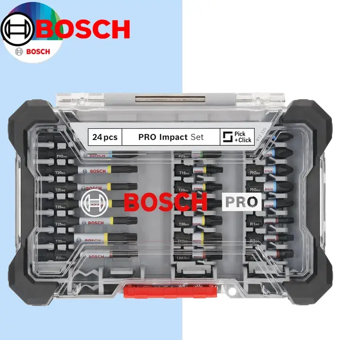 Jeu de 24 embouts de tournevis à percussion magnétiques BOSCH PRO pour perceuse