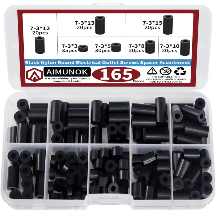 Kit d'assortiment d'entretoises rondes en Nylon noir
