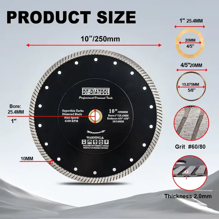 DIATOOL diamant disque de coupe 1pc Dia 180-250mm pour carrelage porcelaine marbre céramique pierre meuleuse d'angle