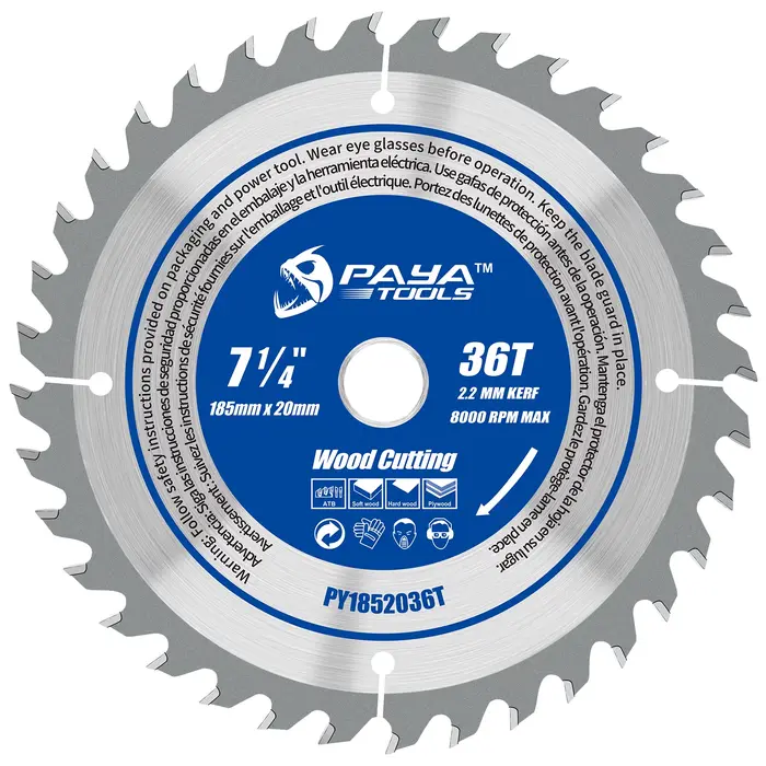 Lame de scie circulaire PAYA 185 mm (7-1/4 pouces) à 36 dents TCT ATB pour charpente, alésage 20 mm,