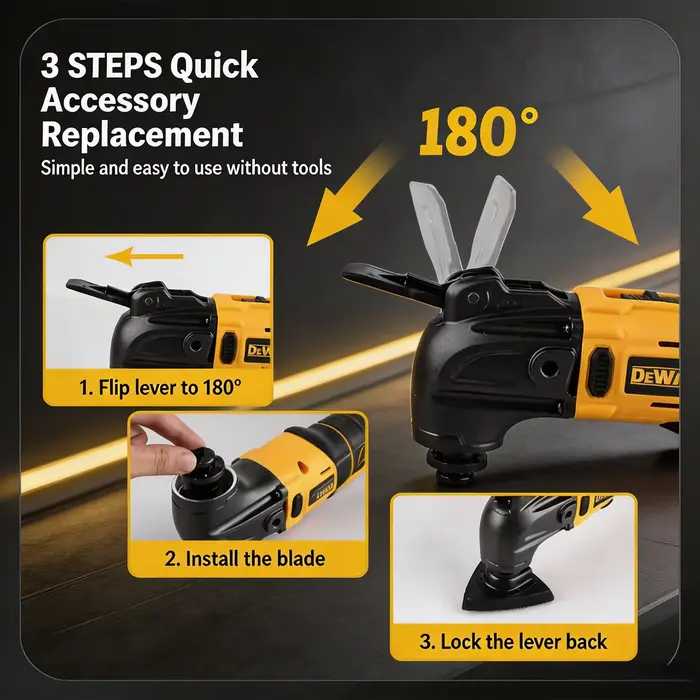 Outil multifonction sans balais DEWALT 21V MAX : Système de changement rapide sans