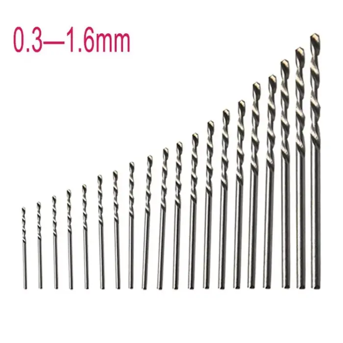 20 pièces 0.3mm-1.6mm HSS foret hélicoïdal Mini perceuse à main perforateur Micro jeu