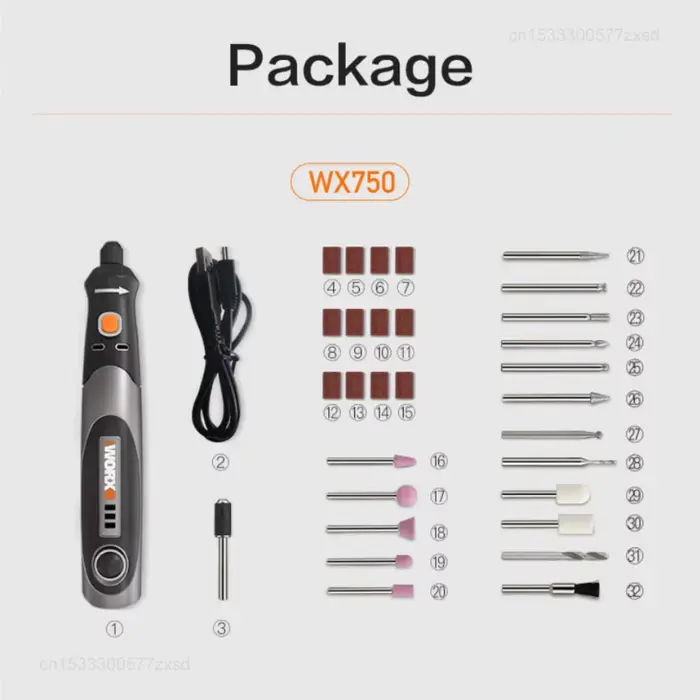 Worx 4V outil rotatif WX750 sans fil Mini gravure meulage polisseuse USB Rechargeable vitesse Variab