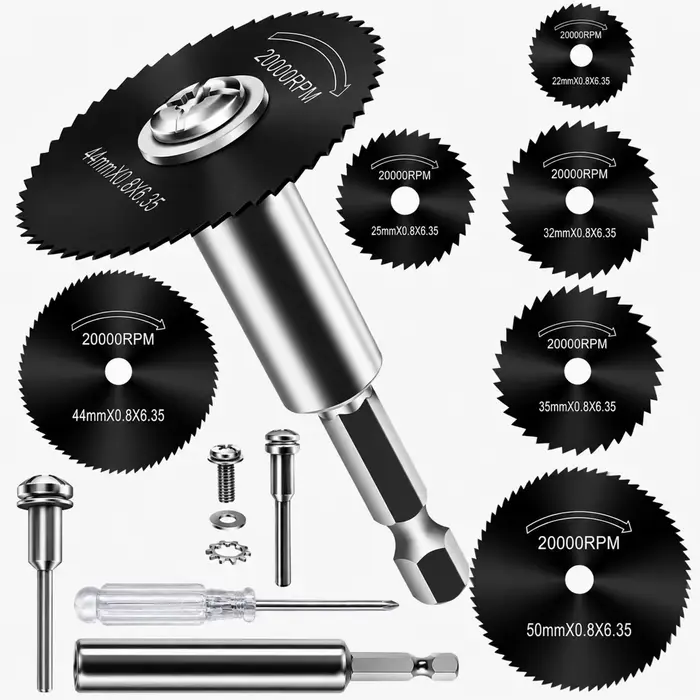 10 lames de scie circulaire HSS miniatures, disques de coupe rotatifs à tige hexagonale de 1/4 po po