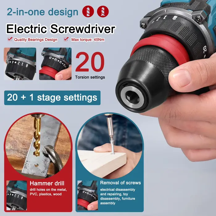 Perceuse électrique 18V 2 en 1