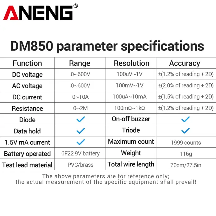 Multimètre numérique intelligent ANENG DM850