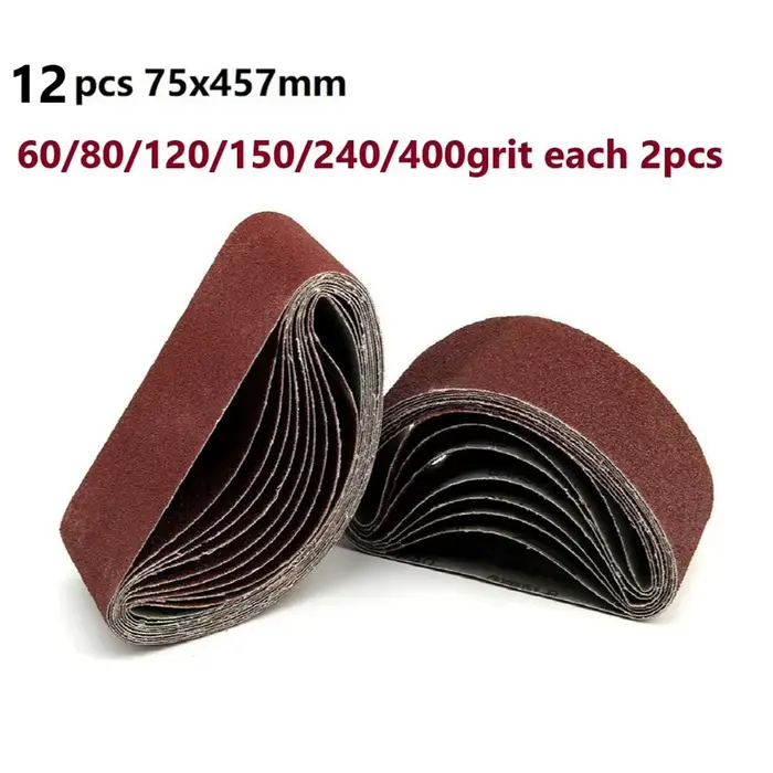 12 pièces 75X457mm bandes abrasives 60/80/120/150/240/400 grain ponceuse à bande papier de verre pou