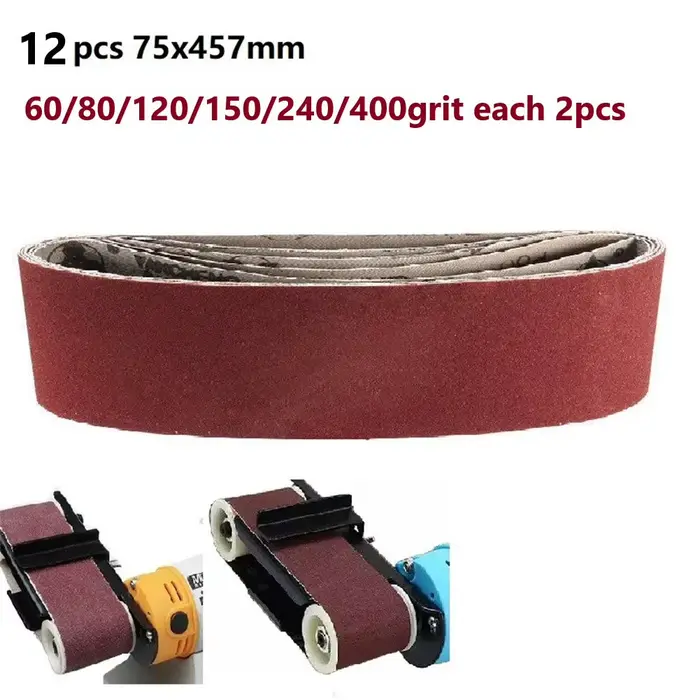 12 pièces 75X457mm bandes abrasives 60/80/120/150/240/400 grain ponceuse à bande papier de verre