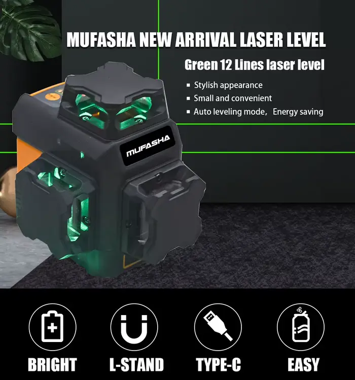 Niveau laser auto-nivelant 12 lignes vertes
