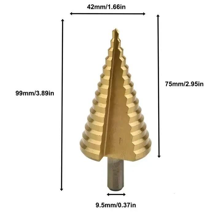 Foret à cône étagé HSS, coupe-trou plaqué titane, manche rond, cannelé en spirale, coupe-trou pour bois et métal, 4-42mm
