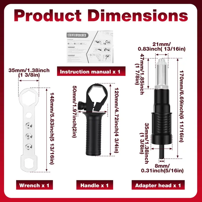 Kit d'adaptation pour perceuse à rivets avec 4 têtes de rivets 2,4 mm, 3,2 mm, 4,0 mm, 4,8 mm pour p