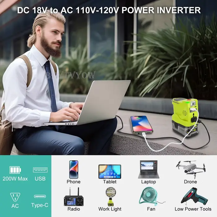 Onduleur d'alimentation pour Ryobi One 18V Batterie 200W DC 18V à AC 110V / 230V Convertisseur d'onde