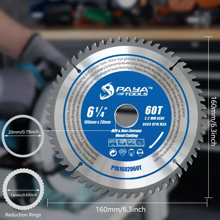 Lame de scie circulaire PAYA 6-1/4" 60T TCG pour la coupe de l'aluminium