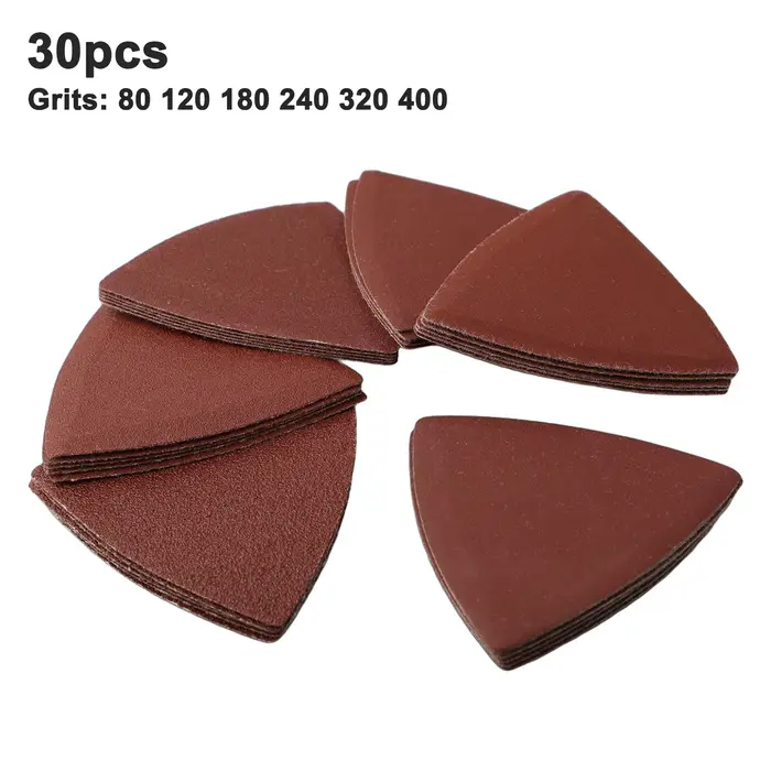 Feuilles de ponçage triangulaires à crochet et boucle, 30 pièces, 80mm, adaptées aux outils multiple
