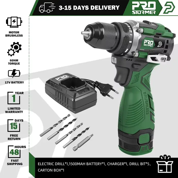 Perceuse électrique 17V 60NM sans brosse Mini Li-ion sans fil 20 + 1 pilote perceuse à main outils é