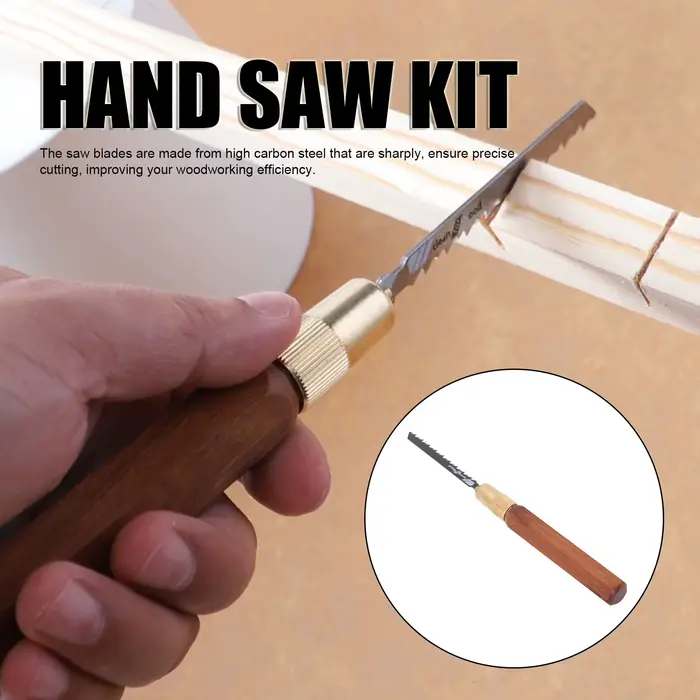 Kit de scie à main, manche en palissandre en forme hexagonale et 5 lames