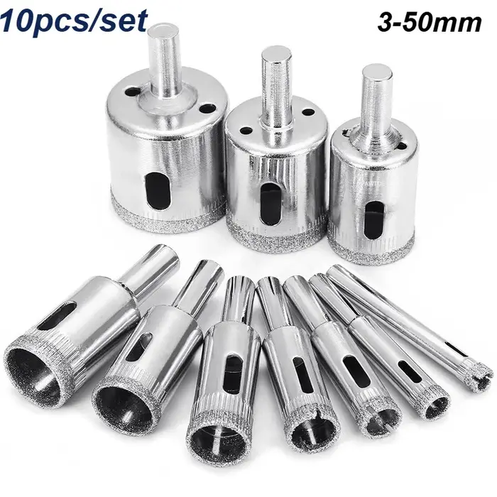10 pièces 3-50mm diamant enduit foret scie cloche pour verre marbre granit pierre carrelage céramique trou