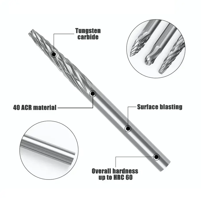 Fraises en carbure monobloc pour dessin à tige de 3mm 1/8