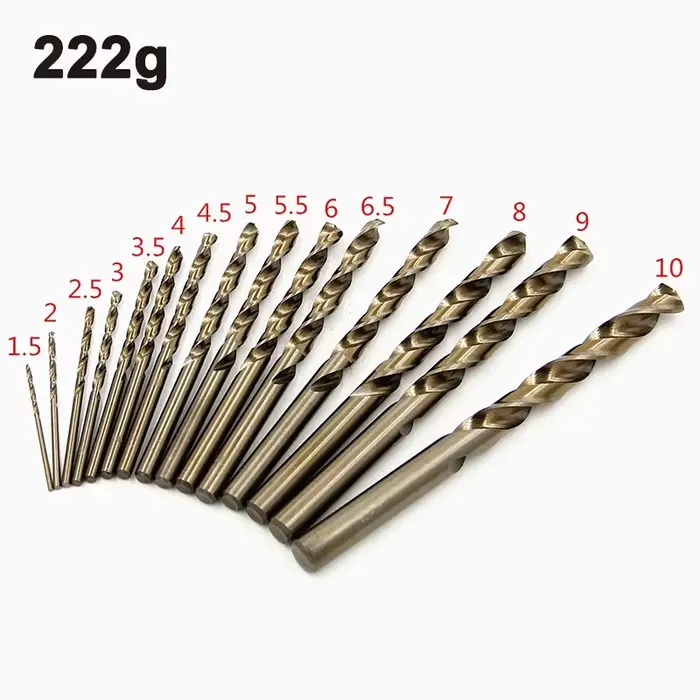 Rafford 15 pièces HSS contenant un foret hélicoïdal à tige droite jaune rôti 1,5-10mm en acier rapid