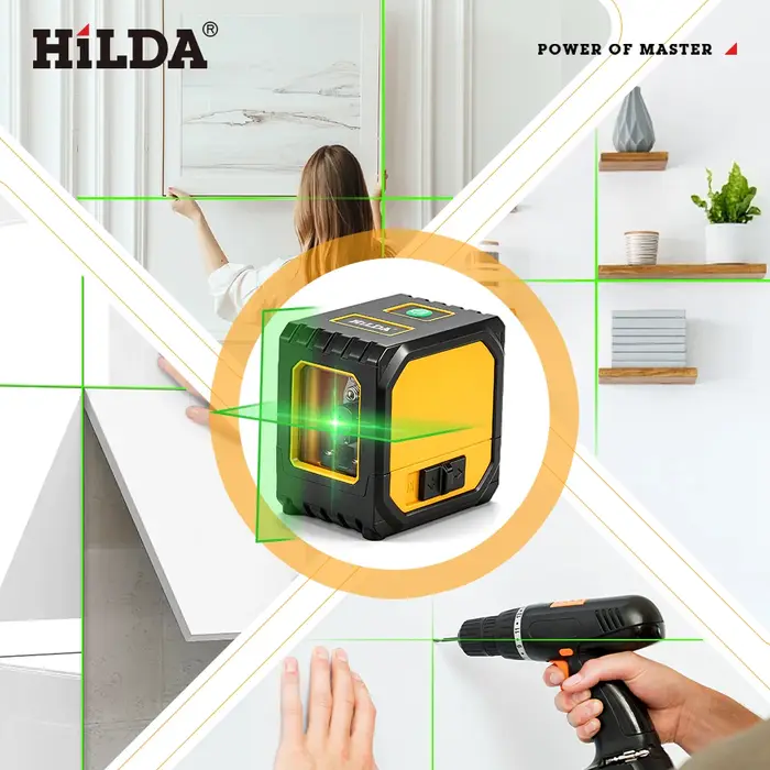 HILDA niveau Laser vert 2 lignes lignes transversales auto-nivelantes, chargement USB de taille Mini