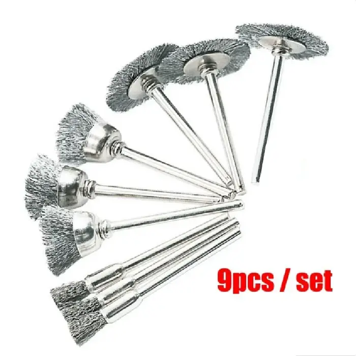 Lot de 9 mini-brosses métalliques pour perceuse