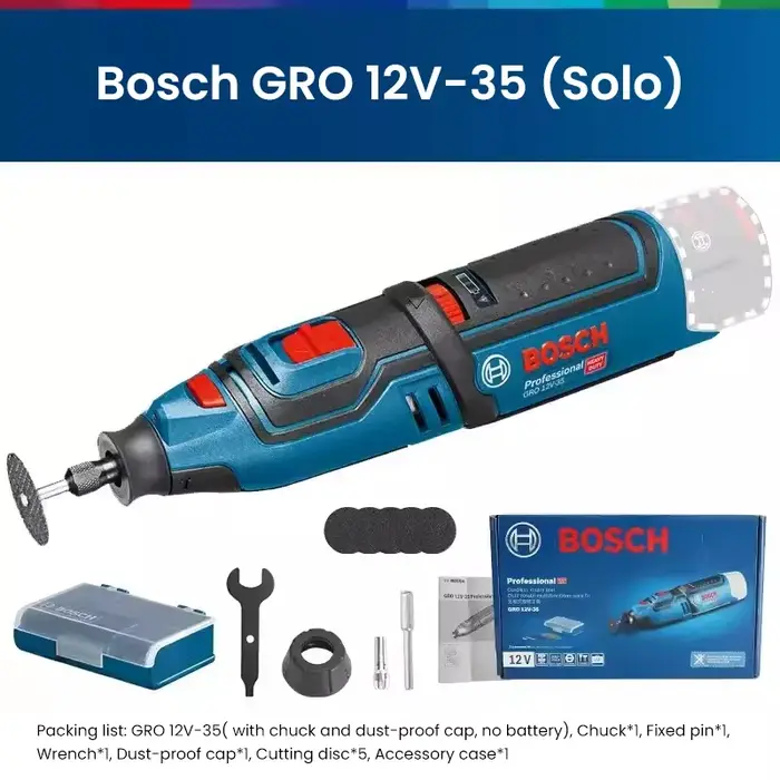 Bosch-Meuleuse sans fil GRO 12V-35, batterie Li 12V, outil à distance polyvalent, propositions rapid