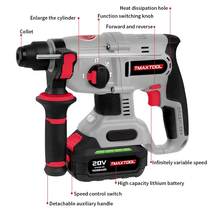 Marteau perforateur rotatif multifonction sans fil pour la démolition de murs