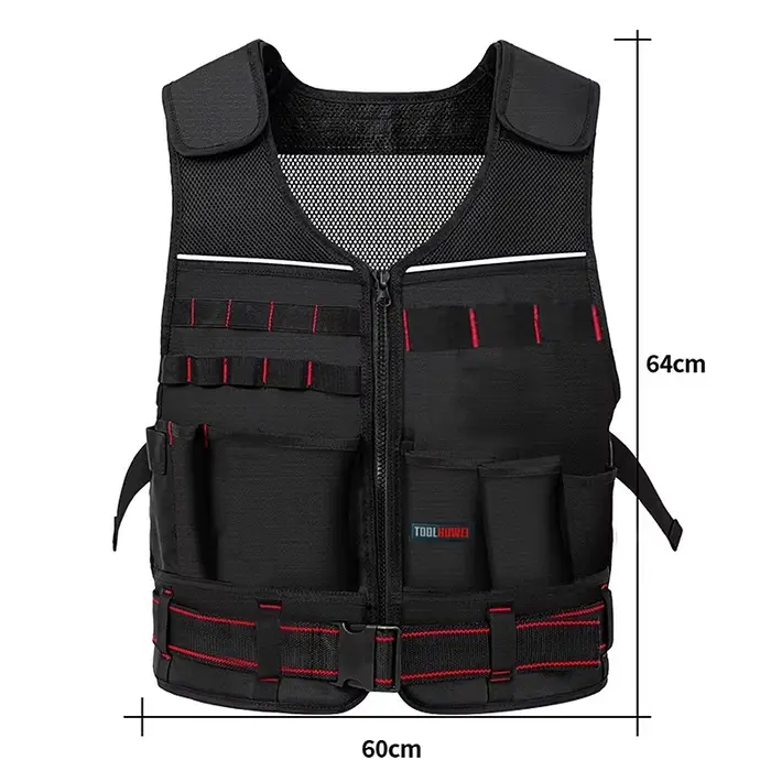 Gilet de travail TOOLHUWEI, gilet de sécurité avec plusieurs poches, pochette à outils, gilet de cha