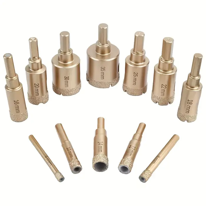 Kit de 12 forets diamantés pour verre, marbre et pierre - Kit de scies cloches de 6 à 35 mm avec out