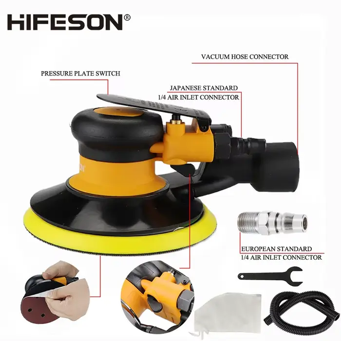HIFESON ponceuse orbitale pneumatique meuleuse d'air, 125mm/150mm vide excentrique polissage/meuleus