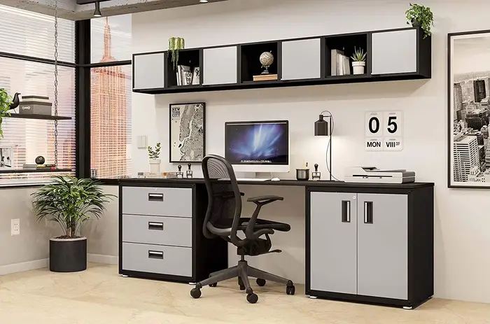 Armoire à outils industrielle avec portes doubles verrouillables + 8 tiroirs et séparateurs internes réglables