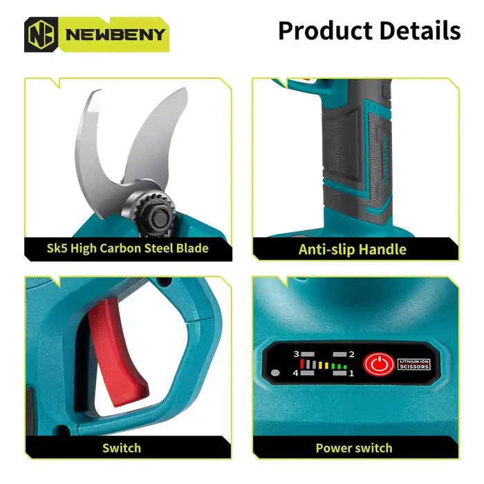 NEWBENY – sécateur électrique sans balais, 30mm, 4 vitesses, sans fil, pour jardin, arbres fruitiers