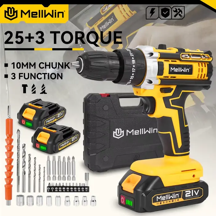 MELLWIN 25 + 3 couple sans fil perceuse à percussion électrique ensemble polyvalent tournevis