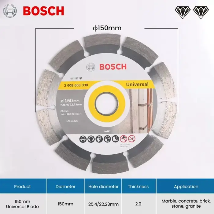 Bosch disques de coupe diamantés universels lames de scie circulaire pour marbre pour couper la pierre béton renforcé roues 105/125/180/230mm