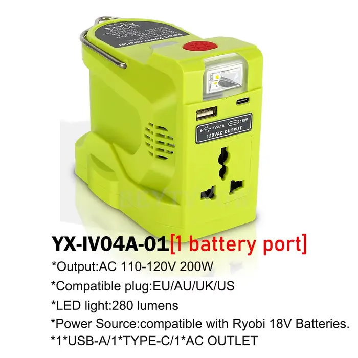 Onduleur d'alimentation pour Ryobi One 18V Batterie 200W DC 18V à AC 110V / 230V Convertisseur d'ond