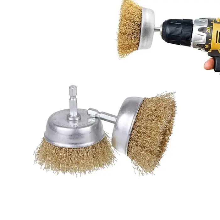Brosse métallique en acier de 50mm, roues plaquées en laiton, perceuse, outils rotatifs, brosse de p
