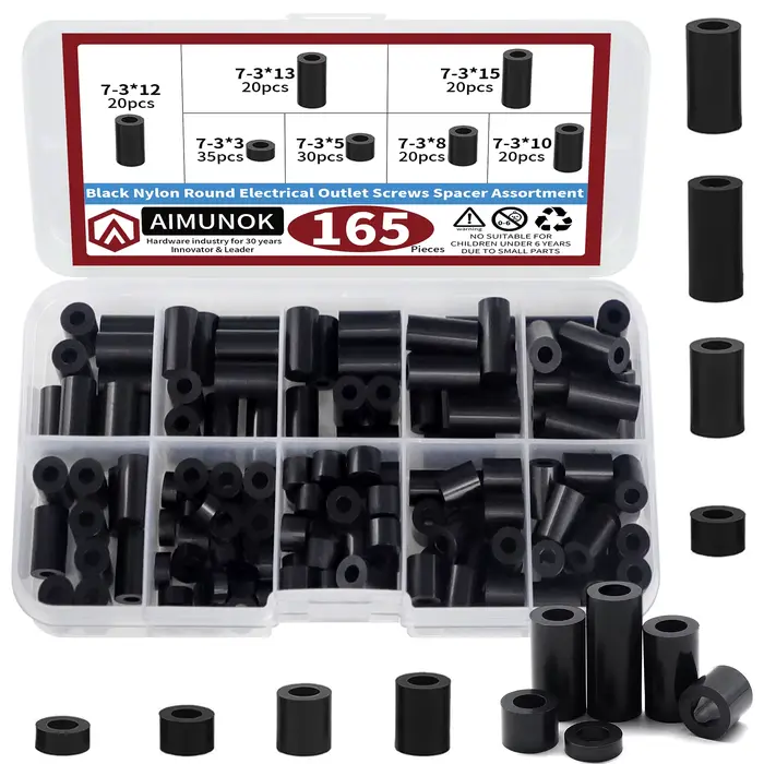 Kit d'assortiment d'entretoises rondes en Nylon noir, 165 pièces, entretoises de vis de sortie élect