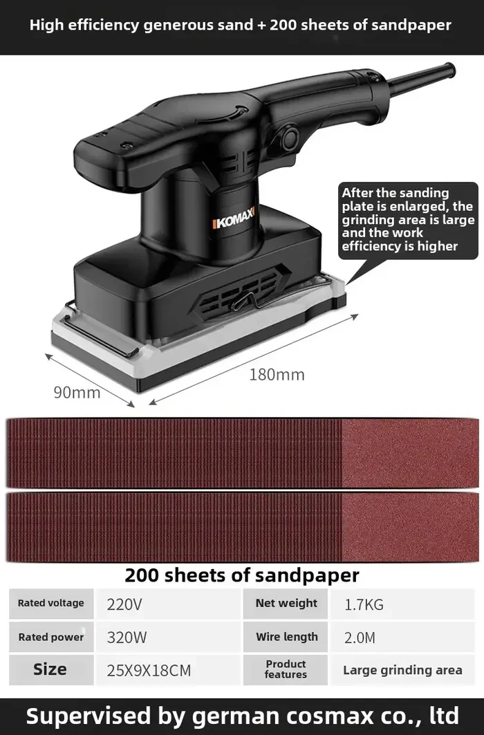 Ponceuse électrique efficace 220V pour le travail du bois et le polissage des sols avec système de dépoussiérage C