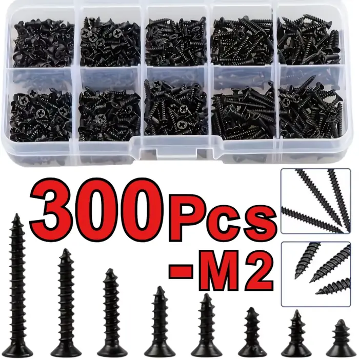 Jeu de vis autotaraudeuses M2 de 300 pièces en différentes tailles et styles - assemblage d'appareil