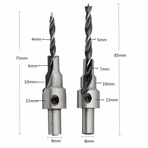 2PC deux bords trois étapes travail du bois trois points fraisé trou perceuse 4/5mm auto centrage cô