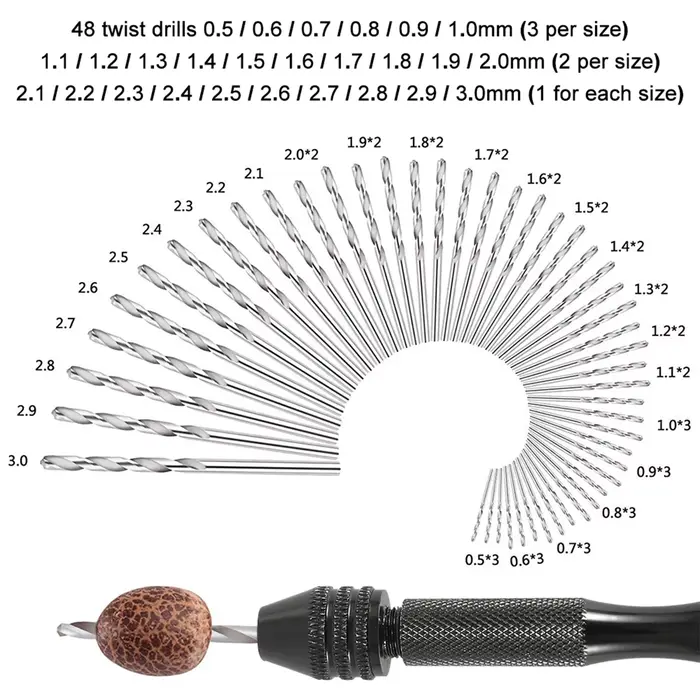 49 Mini pièces étau à broche de précision perceuse de loisir avec modèle de forets à main torsadés ensemble pour outil de perçage de bricolage accessoires de travail du bois