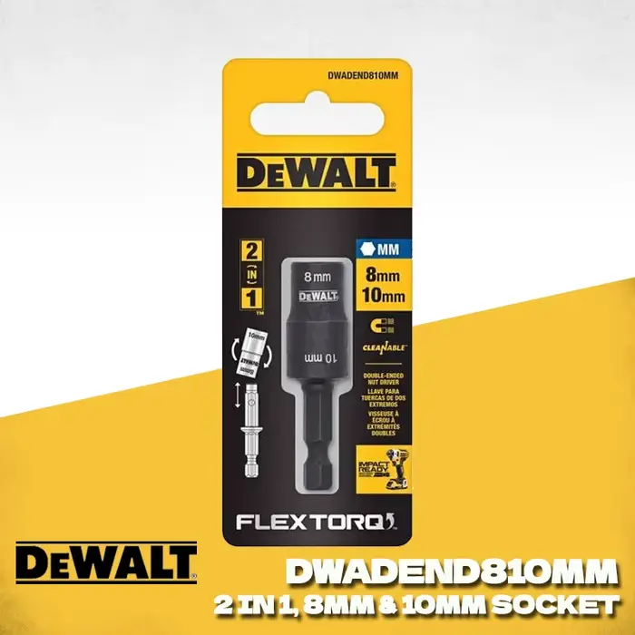 DEWALT DWADEND810MM FLEXTORQ 2 en 1, douille de 8/10 MM, pilote d'écrou à Double extrémité, Extensio