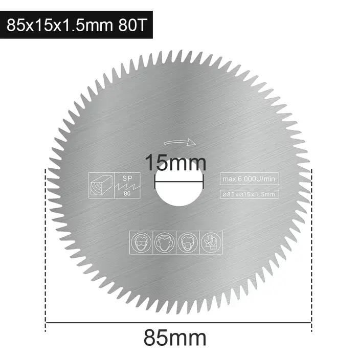 XCAN 1/3/5 pièces 85mm Mini lame de scie circulaire alésage 10/15mm 80 dents disque de coupe en acie