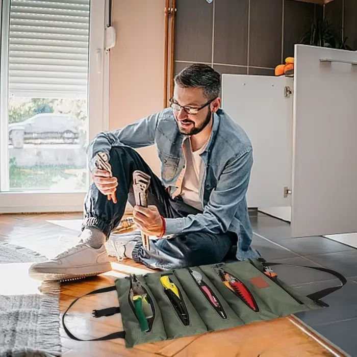 Sac à outils enroulable robuste-organisateur multi-outils en tissu Oxford rangement de garage tout-en-un pour mécaniciens/électriciens/charpentier