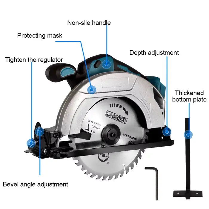ONEVAN 180mm 7 pouces scie circulaire électrique sans brosse bois réglable sans fil