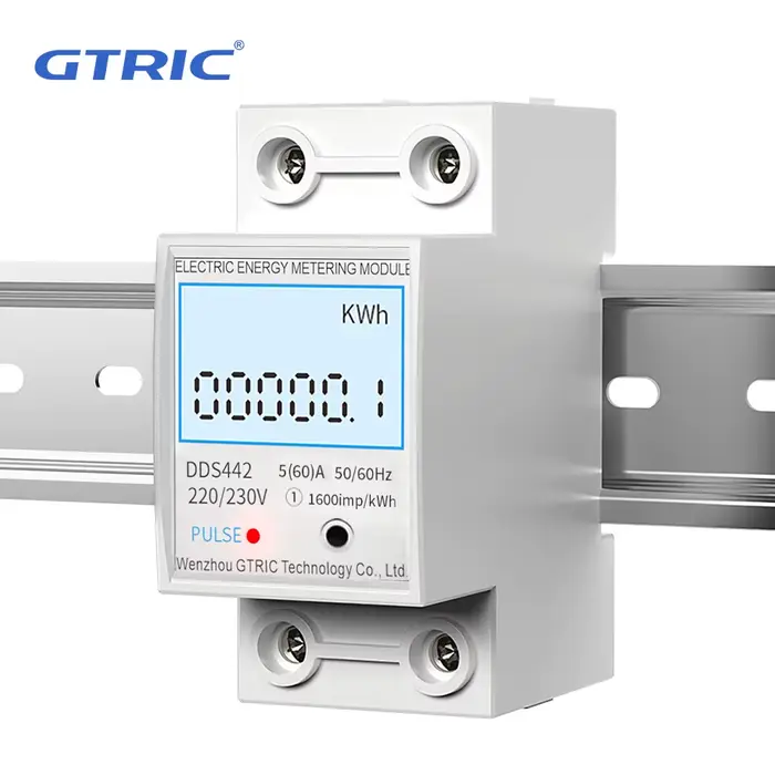 Compteur d'énergie électrique GTRIC 2P monophasé LCD affichage numérique montage sur Rail DIN compte