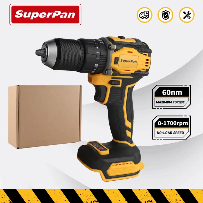 Perceuse-visseuse sans fil 60 Nm à couple élevé 1700 tr/min, outil électrique sans balais SuperPan pour le bois et le métal, outil seul