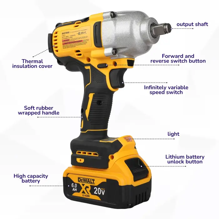 DeWalt DCF900 clé à chocs électrique sans brosse à couple élevé 20V alimentée électrique Durable pou