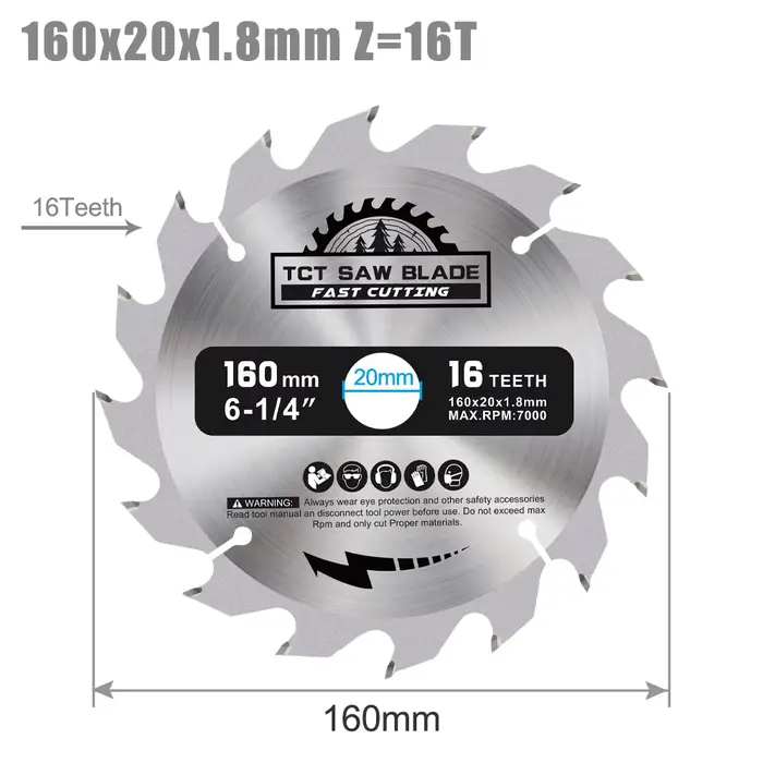 XCAN 1pc lame de scie circulaire 160mm disques de coupe du bois lame de scie en carbure alésage 20mm